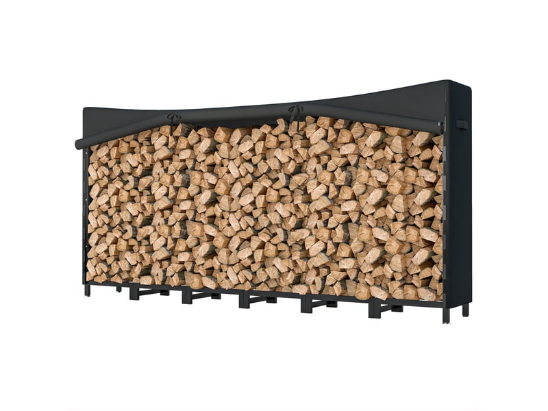  Porte-bûches extérieur avec bâche imperméable, structure en acier réglable, 150 kg  - Conforama B