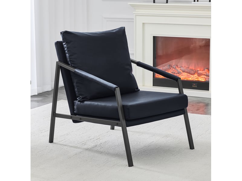  Fauteuil en faux cuir avec dossier rembourré et structure métallique, style industriel noir  - Conforama D