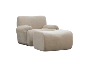 Fauteuil en avec pouf repose-pieds 113x94x78.5cm – rembourrage en mousse haute résilience 30d emballé sous vide – sans montage – chenille - kaki clair