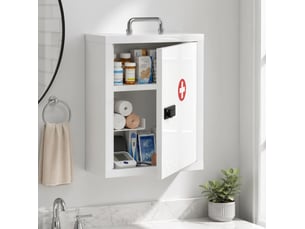Armoire à pharmacie murale 32 x 14 x 38 cm blanche en acier, serrure à code, rangement à 3 niveaux