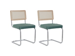 Lot de 2 chaises de salle à manger - chaise rembourrée en rotin - scandinave - vert (velours)