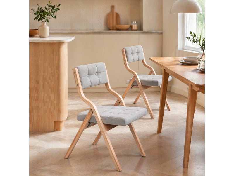  Lot de 2 chaises pliantes en bois et velours gris  - Conforama B
