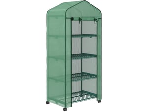 Serre de jardin 69 x 50 x 165 cm verte en acier, mini serre avec 4 étagères pour semis et jeunes plants
