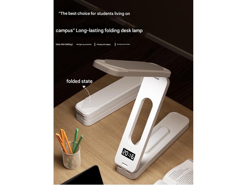  Lampe de bureau led avec horloge connectée, pliable – 3 températures de couleur, commande tactile-bitête-version usb  - Conforama E