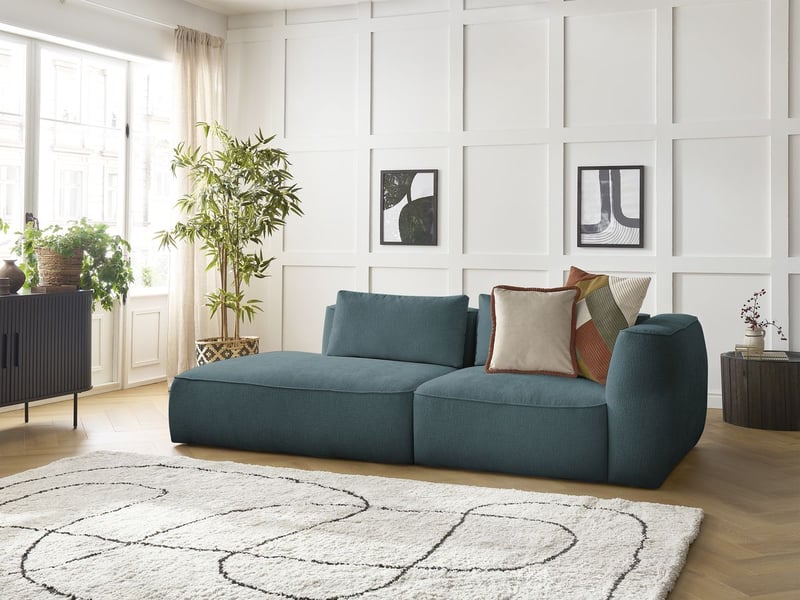  Bobochic canapé droit fixe 3 places leopold tissu texturé bleu foncé  accoudoir droit LEOPOLD - Conforama B