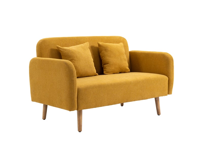 Canapé 2 places aspect velours avec 2 coussins jaune 130 x 70 x 80 cm  - Conforama B