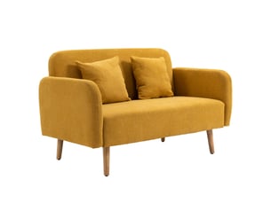 Canapé 2 places aspect velours avec 2 coussins jaune 130 x 70 x 80 cm