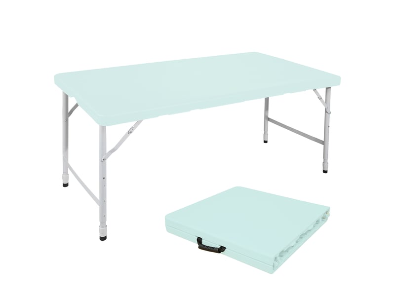 Table de jardin pliante bleue 125 x 61 cm, hauteur réglable 58 à 74 cm, avec poignée, charge 135 kg - Conforama A