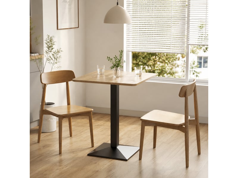 Table à manger carrée pour 2 personnes table de cuisine plateau effet bois piétement en acier marron foncé 70x70x75cm - Conforama W