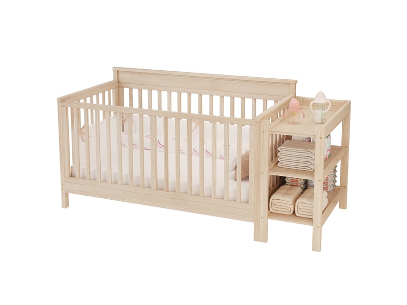 Lit bébé 3 en 1 184,5x74,5cm lit cododo avec table à langer amovible bois de pin massif naturel - Conforama W