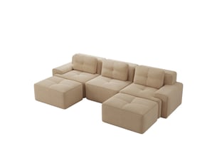 Canapé modulable d'angle en l,293x177x69cm,canapé 3 places sans structure avec 2 pouf,en velours côtel,rembourrage haute densité 32d - beige