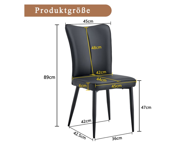  Chaises de salle à manger design noir - 2 pièces, hauteur 89 cm, assise pu noire, coloris variés – bureaurestaurant  - Conforama C