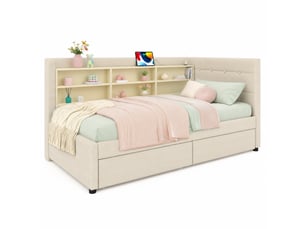 Lit avec rangement 90x200 cm ULQENI coloris beige