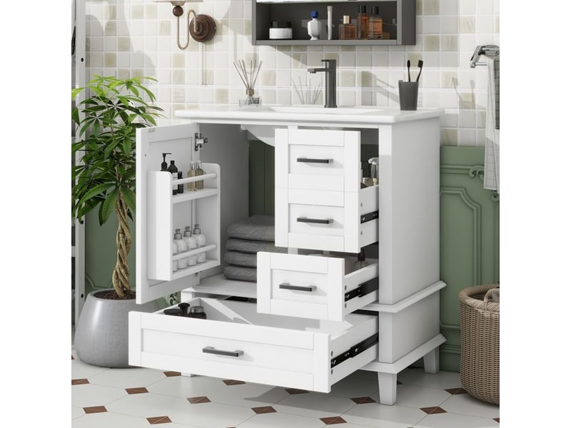  Armoire de salle de bain - blanc - lavabo intégré - 3 tiroirs silencieux 76x46x83.5cm - Conforama B