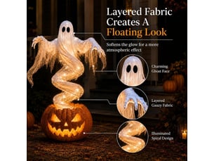Décoration halloween fantôme citrouille lumineux tourbillonnant, led, 130 cm, pour jardin, porche et pelouse