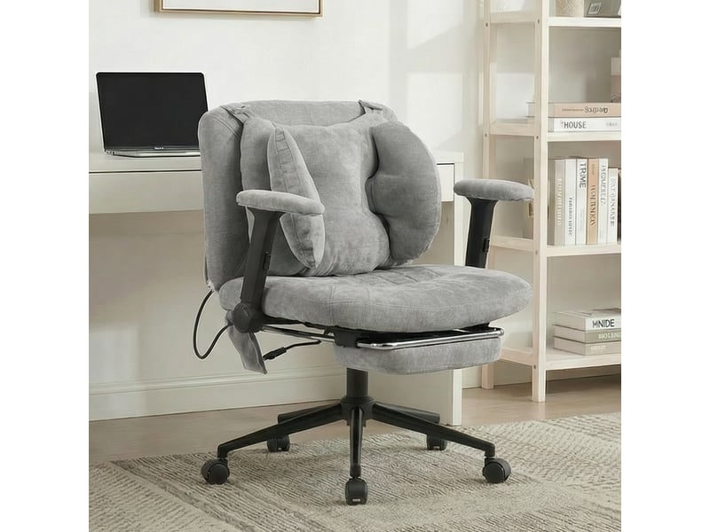  Chaise de bureau pivotante à hauteur réglable avec accoudoirs - lpospi - soutien lombaire gonflable, tissu gris  - Conforama B