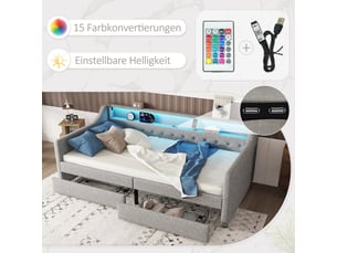 Lit banquette 90x200 cm <strong>ZOVIRA</strong> <strong></strong> coloris gris