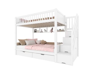 Lit superposé 90x200 cm <strong>OKMYHOME</strong>  <strong></strong> coloris blanc