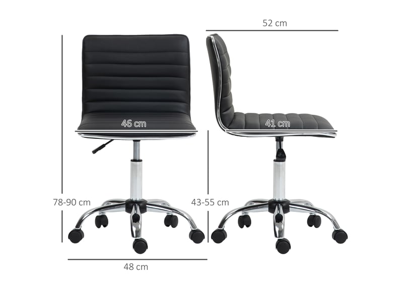  Chaise de bureau à roulettes pivotante avec hauteur réglable et siège rembourré dimensions 48 x 52 x 78-90 cm en noir  - Conforama C