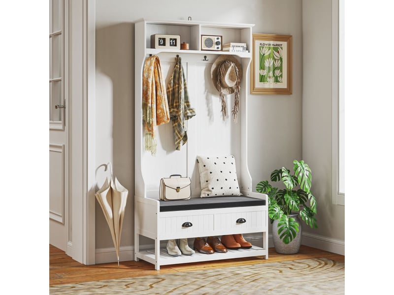  Porte manteau erlval banc à chaussures entrée couloir blanc gris  - Conforama D
