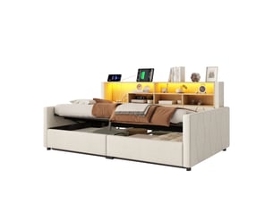 Lit banquette 90x200 cm <strong>SAPGAKS</strong> <strong></strong> coloris beige