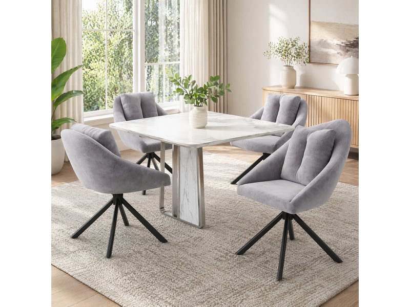 Chaise de salle à manger lot de 4 pivotante à 360°  - dossier ergonomique, velours - gris  - Conforama C