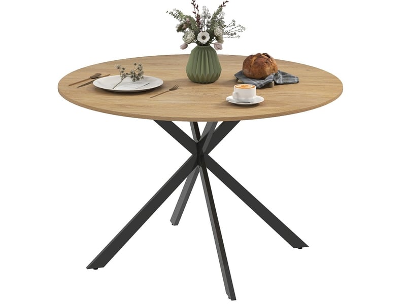  Table de salle à manger pour 4 personnes avec pieds en acier en x style industriel en bois coloris chêne  - Conforama A