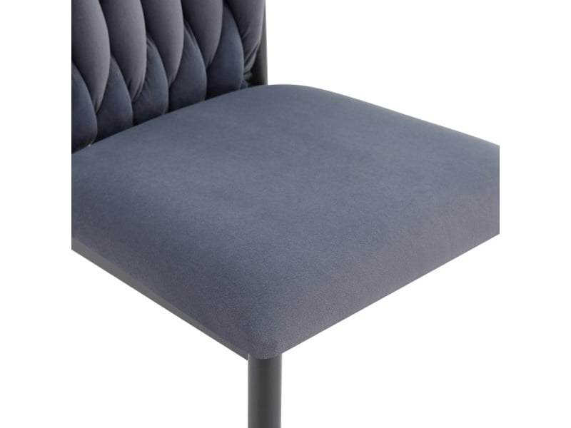  Chaise velours gris foncé — dossier haut capitonné — pieds métalliques, idéale cuisine et salle à manger  - Conforama E