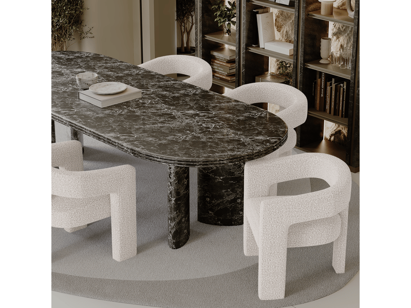  Fauteuil de salle à manger en bouclette crème mila MILABCCR - Conforama B
