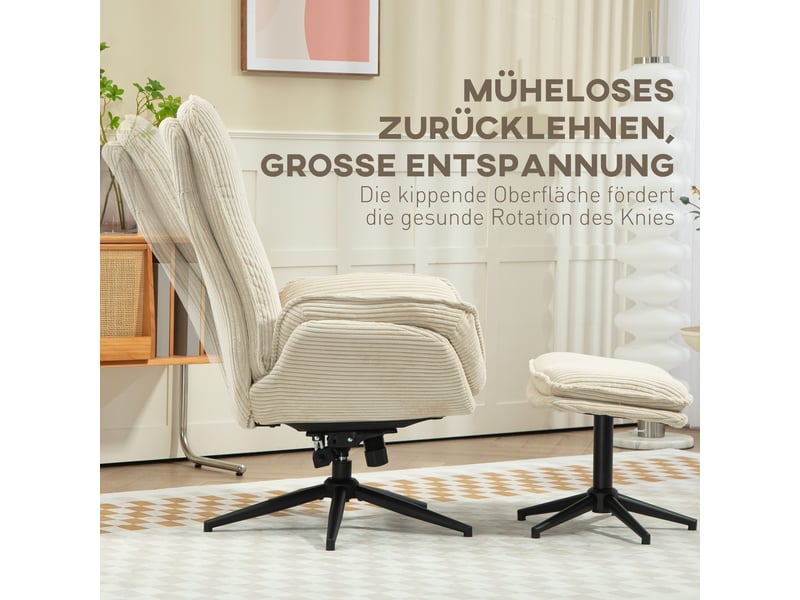 Fauteuil relax inclinable,85x74x104 cm,avec repose-pieds pivotant 360°,polyester,beige - Conforama E