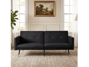 Canapé convertible 2 places 164x89x70 cm, dossier réglable à 5 positions, pieds métal, velours, noir
