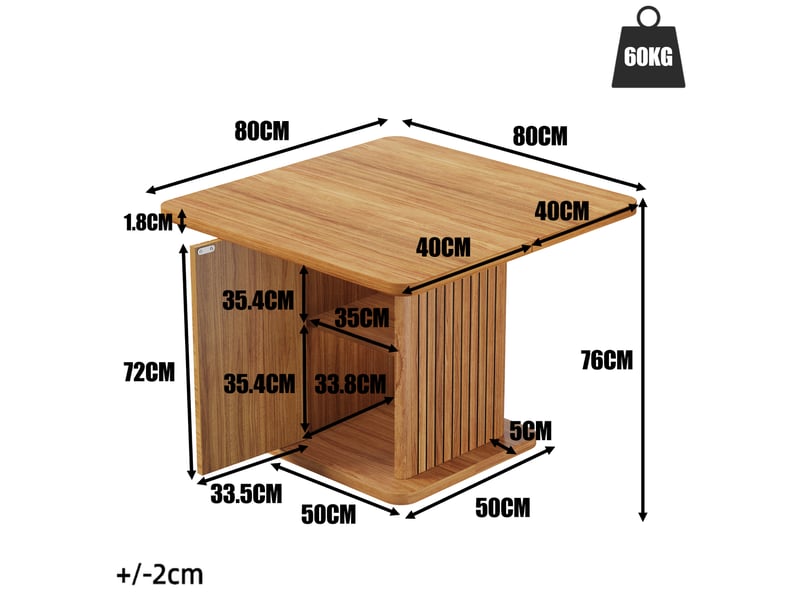  Table à manger carrée 80x80 cm effet bois foncé avec rangement  - Conforama C