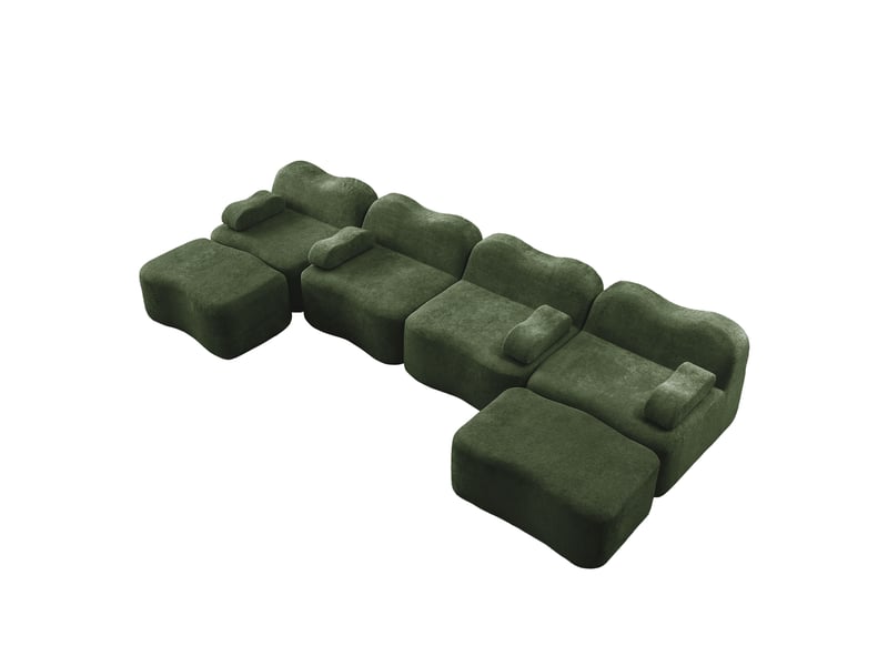 Canapé d'angle, canapé modulable — forme u, en tissu, avec accoudoirs, sans cadre, mousse haute densité, 4 places, vert - Conforama B