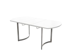 Table à manger extensible 140-180 x 80 x 75 cm, 4 à 6 personnes, mdf blanc et pieds métal argentés