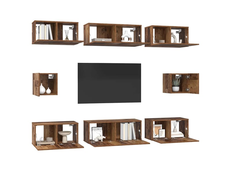  Ensemble meuble tv - banc tv - meuble de rangement 8 pcs bois ancien bois d'ingénierie  - Conforama C
