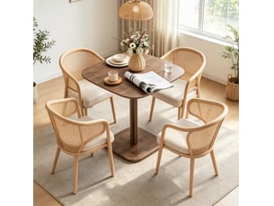 Table à manger carrée 70x70 cm – marron – 4 personnes, plateau épais de 2,5 cm, pied central stable