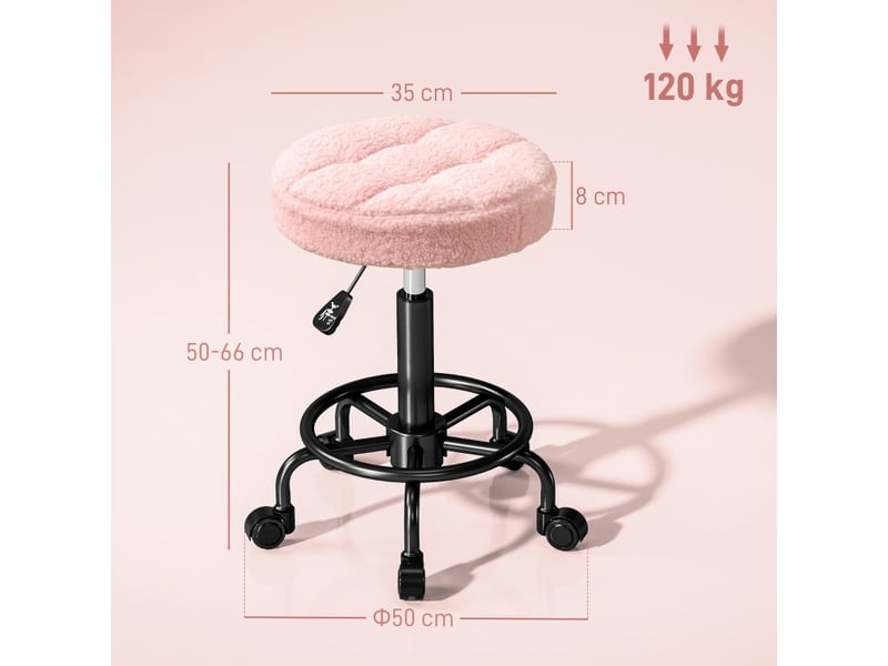  Tabouret de bureau,50x50x50-66 cm,réglable à roulettes,polyester,rose  - Conforama C
