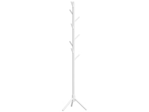 Porte-manteau en bois en forme d'arbre avec 8 crochets pour suspendre vêtements et sacs dans l'entrée ou le couloir, 40 x 40 x 165 cm, blanc