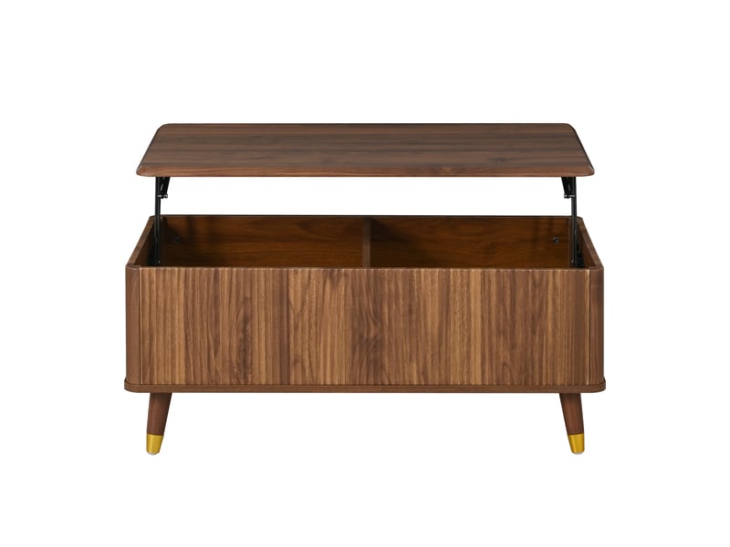  Table basse relevable 97 × 52 cm avec coffre, façade ondulée et pieds en bois massif, mdf finition noyer C-CRAFTLINK - Conforama E