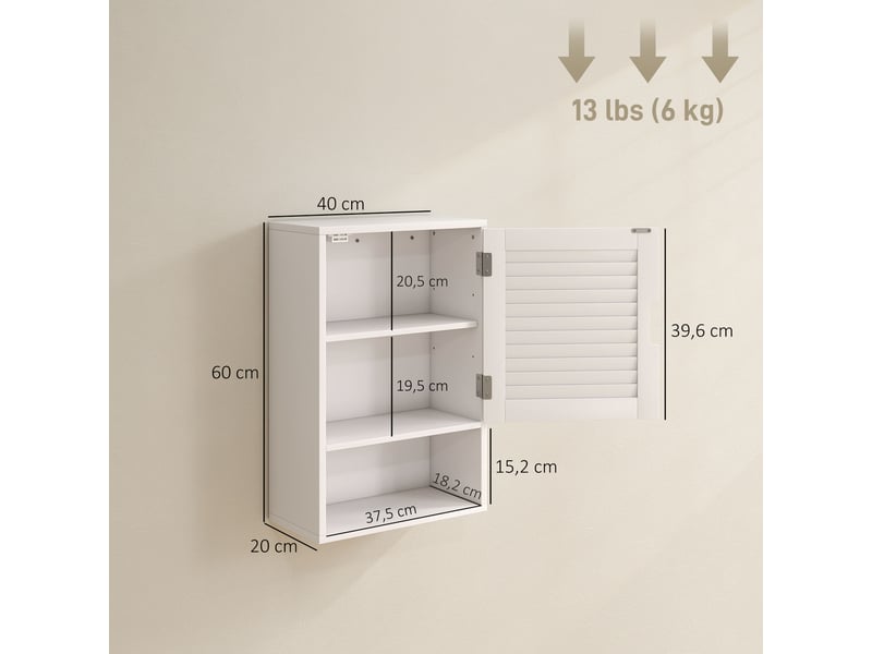 Meuble de salle de bain mural à une porte, étagères réglables, 40 x 20 x 60 cm, blanc - Conforama C