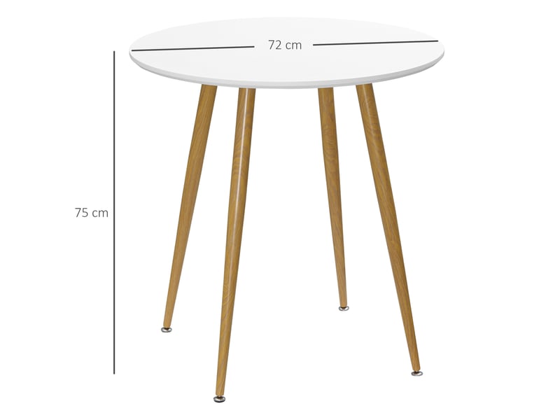  Table de salle à manger ronde pour 2 personnes, style nordique, pieds en métal, ø 72 x 75 cm, blanc mat  - Conforama E