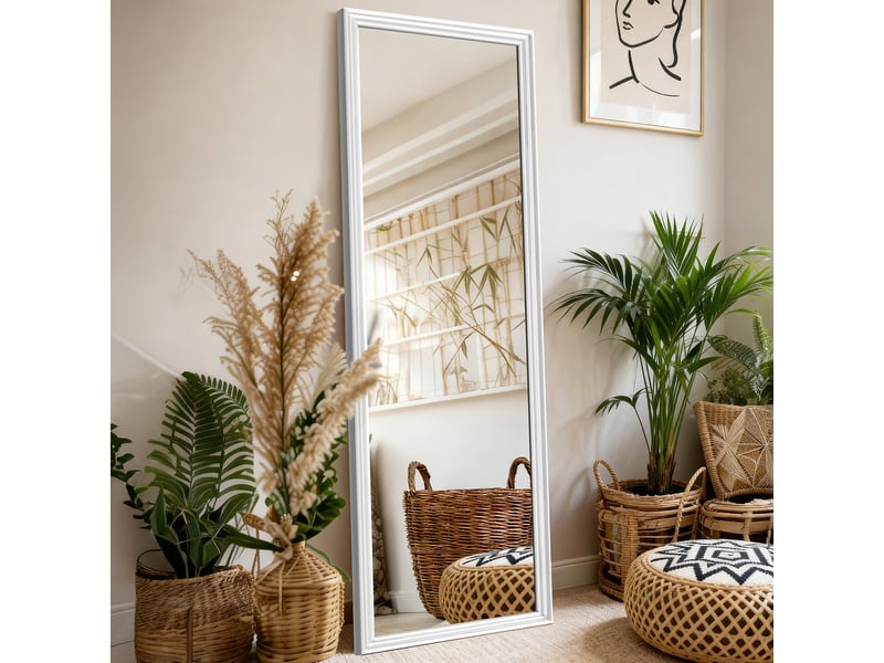  Miroir sur pied 160x50 cm support métallique réglable bois métal blanc  - Conforama B