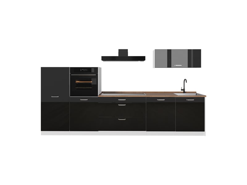 Vicco cuisine, noir haute brillanceblanc, 340cm plan de travail chêne doré - Conforama A