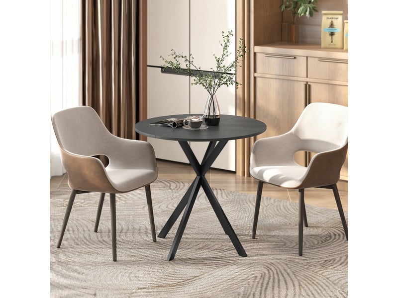  Table de cuisine ronde, 80 cm, plateau compact, panneaux de particules, métal, noire  - Conforama D