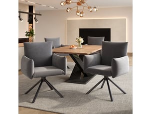 Lot de 4 chaises salle à manger 60x88 cm en velours gris, pivotantes à 360°, 4 pieds métal, fauteuils dotés d'accoudoirs rembourrés