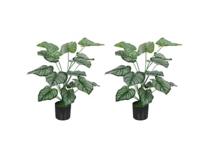 Lot de 2 plantes artificielles intérieures 65 cm, arbre artificiel avec pot en plastique et flocage, vert