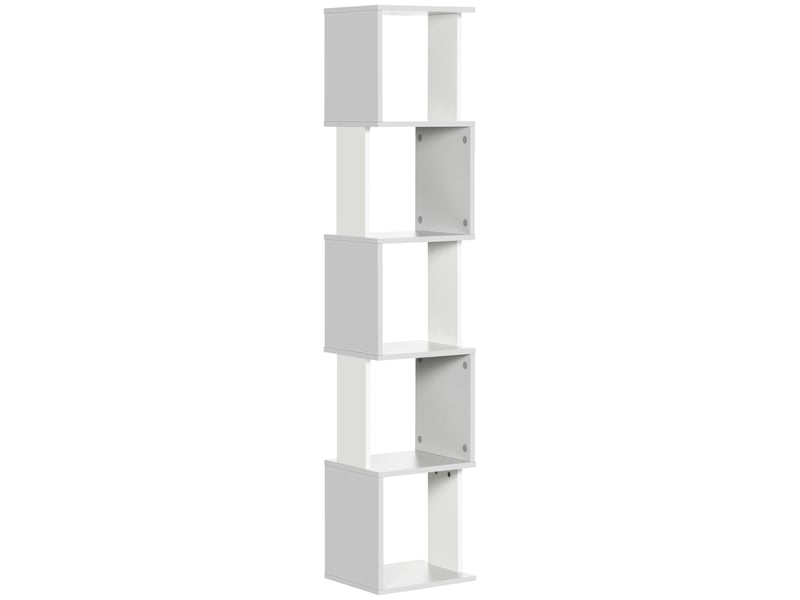  Bibliothèque en forme de s à 5 étagères pour salon ou bureau, 33 x 28 x 161 cm, blanc et gris  - Conforama A
