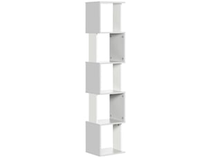 Bibliothèque en forme de s à 5 étagères pour salon ou bureau, 33 x 28 x 161 cm, blanc et gris