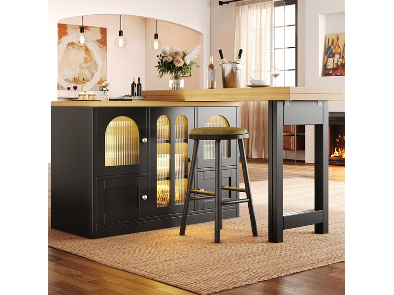 Îlot de cuisine extensible 120-197x40x72 cm noir avec led rgb - Conforama E