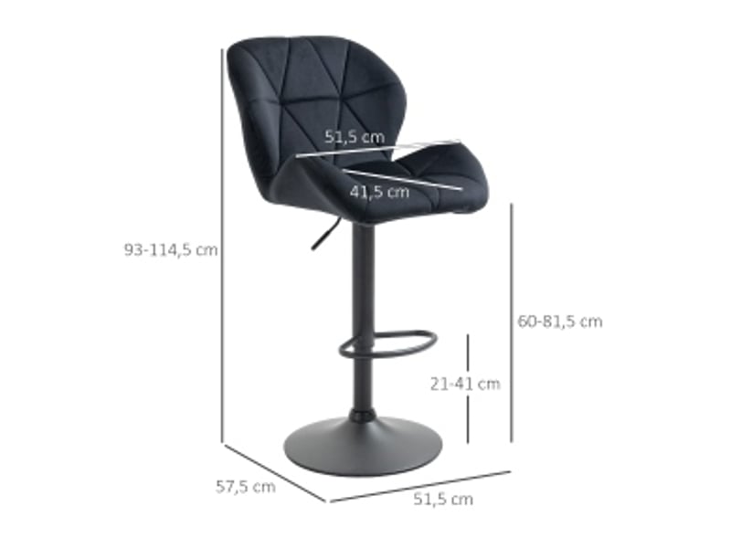  Tabouret de bar pivotant lot de 2 avec hauteur réglable et repose-pieds, en polyester noir  - Conforama C